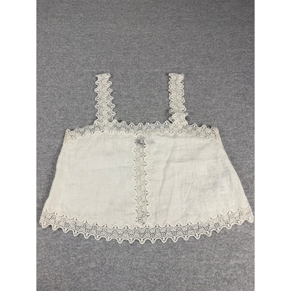 J.Crew White 100% Linen Crochet Lace Trim Camisole Tank Top Small